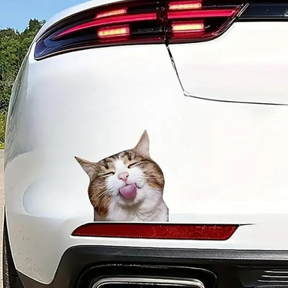 2 pcs Playful Tongue-Out Cat Funny Car Bumper Sticker,6 Inch Vinyl Decal, Waterproof,Die-Cut for Cars,Windows,Laptops