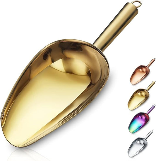 Berglander Stainless Steel Gold Ice Scoop 6 OZ, Titanium Golden Plating Metal Ice Scooper For Ice Maker, Multipurpose For Candy Wedding Kitchen Bar Party, Pet Animal Dog Food Scoop Beach Shovel