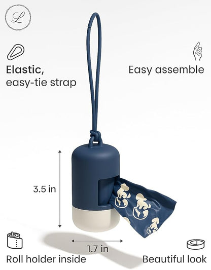 Dog Poop Bag Holder [2-Pack] | With 30 Extra-thick Dog Bags for Poop | Waste Bag Dispenser with Premium Soft-Touch Coating | Enlarged Dispense Opening, Stylish Color-Block Design (Arctic Midnight)