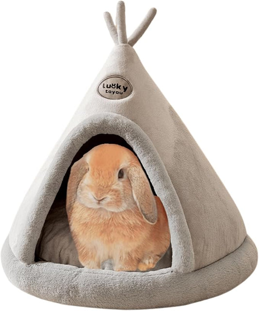 Rabbit Cave Bed, Comfortable Triangle Pet Teepee, Holiday Bunny Cave House and Bed, Extremely Cozy and Warm Tent for Cat Rabbit and Small Dog (Grey B,Medium)