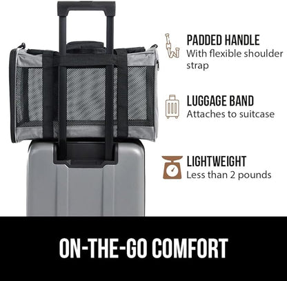 GORILLA GRIP Cat Carrier Travel Bag Up to 15 Lbs, Soft Collapsible Small Dog Carriers, Top and Side Entry Breathable Mesh, Grip Feet on Underside, Cozy Washable Waterproof Pad, Portable Kennel, Gray