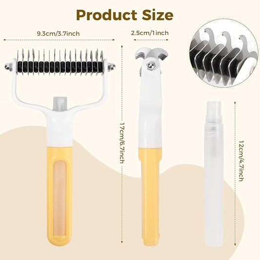 Undercoat Rake for Dogs & Cats, Double-Sided Deshedding Dematting Tool with Spray Bottle, Extra-Wide Dog Brush for Shedding, Reduce Flying Hair, Effectively Remove Tangles, Knots and Mats