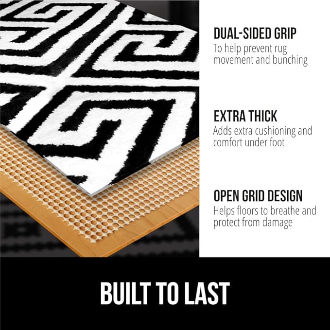 GORILLA GRIP Strong Rug Pad Gripper, 2x4 FT, US Designed, Grips Help Keep Area Rugs Safe and in Place, Slip and Skid Resistant Pads for Hard Floors, Under Carpet Mat Cushion and Hardwood Protection