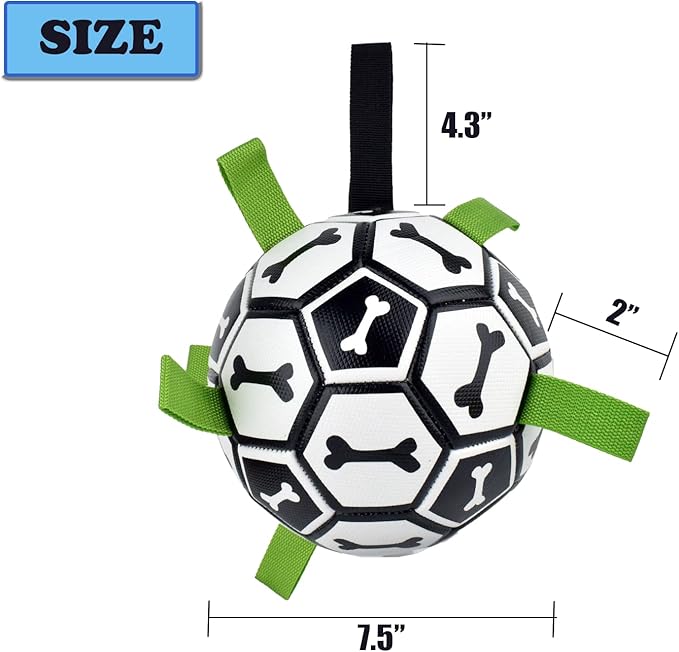 Dog Soccer Ball Indestructible for Tug of War Dog Yard Toys Herding Ball for Dogs Bone Pattern Interactive Toys for Dogs(Black) (Bone)