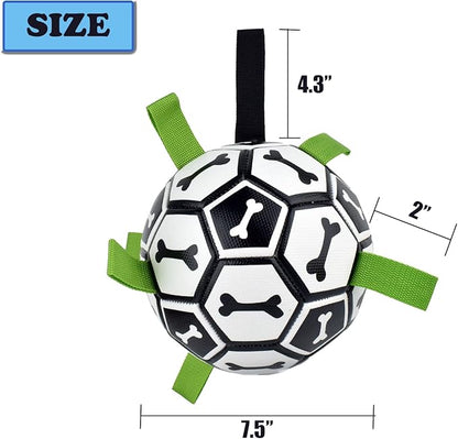 Dog Soccer Ball Indestructible for Tug of War Dog Yard Toys Herding Ball for Dogs Bone Pattern Interactive Toys for Dogs(Black) (Bone)