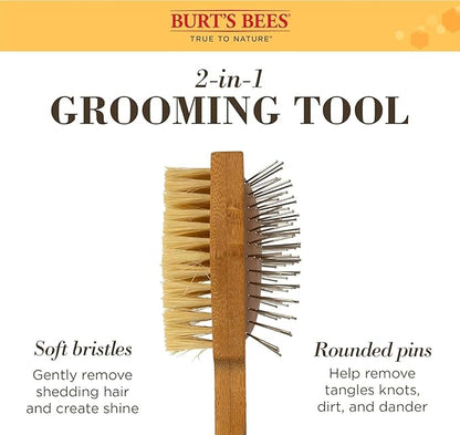 Burt's Bees for Pets Double Sided Pin & Hemp Bristle Dog Brush - Best All-Purpose Dog Brush to Reduce Shedding - For Long & Short Haired Large Dogs, Bamboo (Pack of 2)