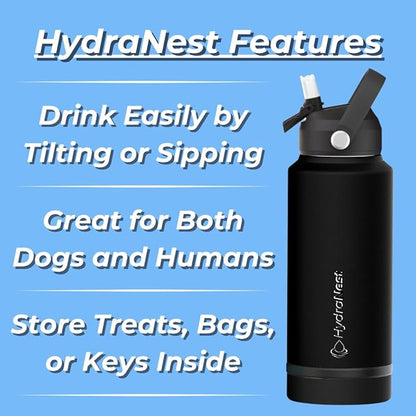 HydraNest Dog Water Bottle - Portable Dog Travel Water Bottle & Bowl, Insulated Pet Water Bottle for Camping, Beach - Dog Mom and Dad Gifts for Dog Lovers – Perfect for Women and Men - 32oz
