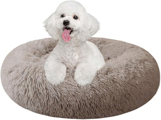 Dog Bed for Small Medium Large Dogs Cats, 20 inch Calming Washable-Round Cozy Soft Pet Bed for Puppy and Kitten with Slip-Resistant Bottom