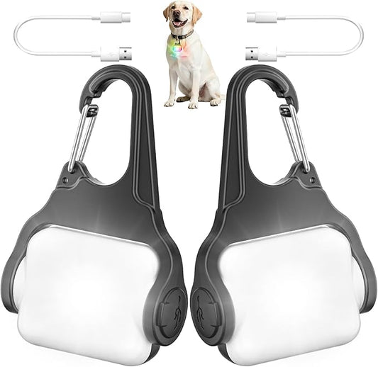 Rechargeable Dog Collar Light -3 Modes Dog Light, IP65 Waterproof Dog Walking Light, 50LM Dog Lights for Night Walking, Running, Camping, Climbing, Bike, 2 Pack