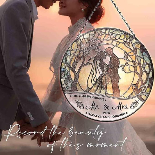 Stained Glass Suncatcher - Mr & Mrs 2026 Wedding Keepsake, Bridal Shower Gift for Newlyweds,Wedding Anniversary Keepsake, Suncatchers for Windows Hanging - Bride's Home Decoration or Ceremony Souvenir