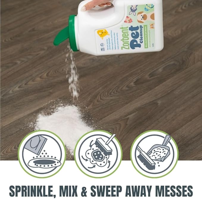 Zorbent Pet Accident Cleanup – Odor Remover for Dog & Cat Messes. Absorbs 1 Gallon. Pet-Safe Cleaner for Urine, Vomit, Poop & Accidents on Hardwood, Tile, Vinyl, Concrete, Short Carpet & Rugs, 5 qt