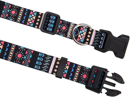 Dog Collar with Bohemia Floral Tribal Geometric Patterns - Soft Ethnic Style Collar Adjustable for Small Medium Large Dogs(Black Bohemia,L)