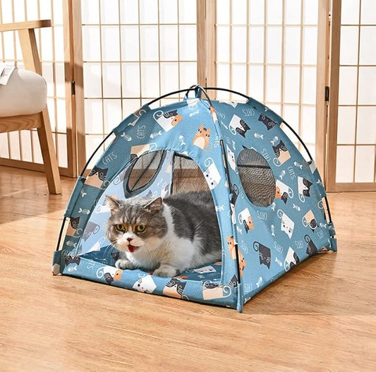 VEDEM Foldable Cat Teepee Tent for Indoor Cats, Pet Bed Outdoor Camping Tent for Small Dogs or Cats (Small, Blue)