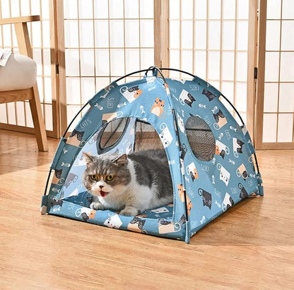 VEDEM Foldable Cat Teepee Tent for Indoor Cats, Pet Bed Outdoor Camping Tent for Small Dogs or Cats (Medium, Blue)
