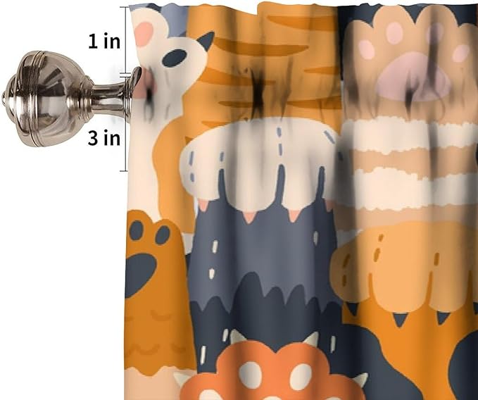 Paw Valances Curtain for Kitchen, Cute Feline Raising Hands While Showing Paw Window Treatment Valances Short Curtains Rod Pocket Drape for Dining Room Home Farmhouse Decor, 54x18inch