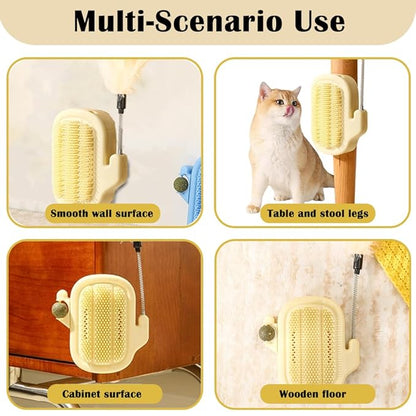 3-in-1 Cat Self Groomer Brush – Wall Corner Cat Scratch Pad with Catnip Ball & Feather Toy, Cactus-Style Wall Brush for Indoor Cats, Cats Massager & Face Scratchers for Fur Pets
