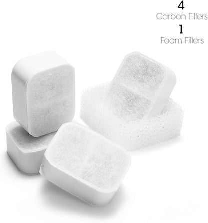 iPettie Replacement Filters for Tritone and Fiumi Ceramic Fountain | 4 Carbon Filters and 1 Foam Filter