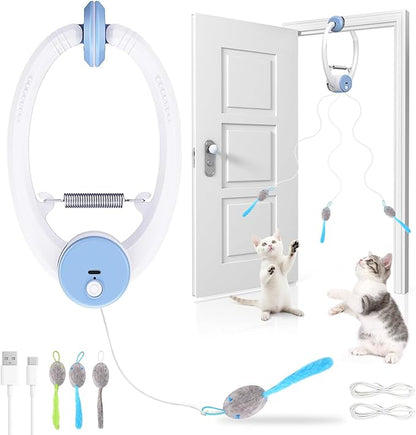 Wortade Interactive Cat Toys for Indoor Cats, Automatic Electric Flying Bird Feather Wand Toy, Rechargeable Electric Exercise Feather Toy for Bored Kittens and Adult Cats, Light Blue