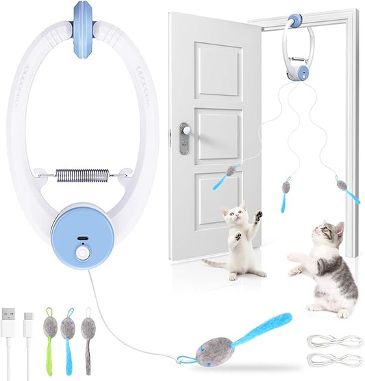 Wortade Interactive Cat Toys for Indoor Cats, Automatic Electric Flying Bird Feather Wand Toy, Rechargeable Electric Exercise Feather Toy for Bored Kittens and Adult Cats, Light Blue