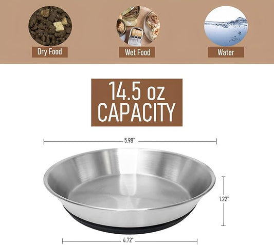 2 Pack Stainless Steel Whisker Friendly Shallow and Wide Cat Bowls for Food and Water, Non-Slip Silicone Cute Bottom for Small Dog Puppies Cats.