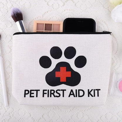Empty Pet First Aid Kit Makeup Bag for Dog Puppy Owner Travel Medical Pill Med Bag Cavas First Aid Pouch Emergency Bag Adventure Medical Kit for Traveller Dog Person Toiletry Storage Pouch