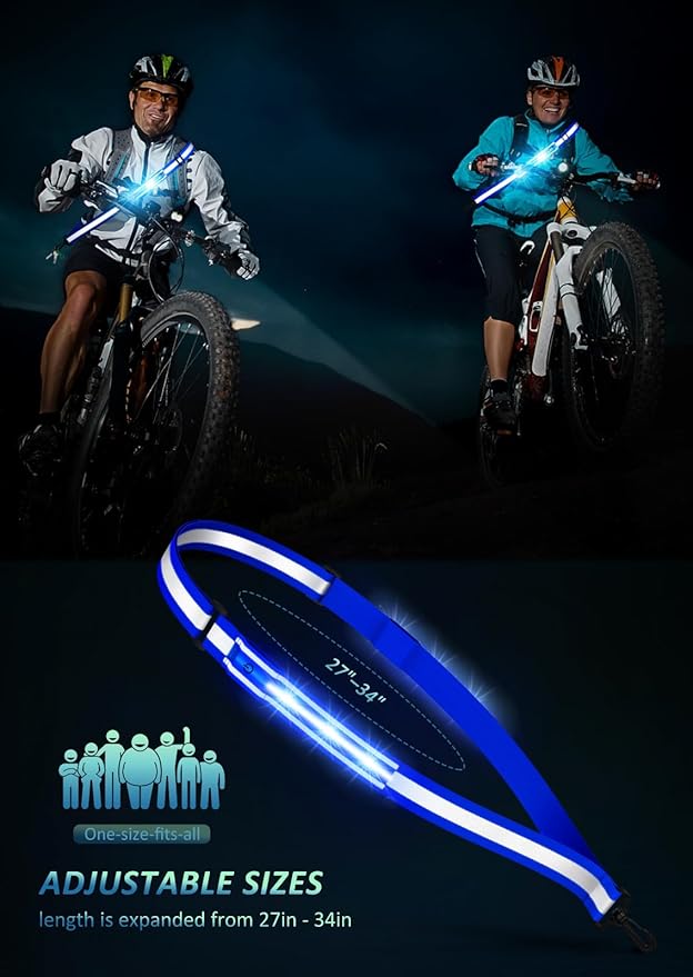 LED Reflective Belt Sash Walking Gear,Safety Lights for Walkers at Night,High Visibility Safety Rechargeable Reflective Running Gear for Men Women Kids Night Dog Walking Gear
