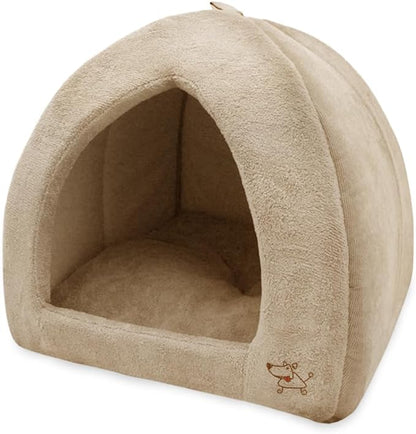 Best Pet Supplies Dog House Bed Crate Mat Tent Indoor Round Soft Plush for Small, Medium, and Large Breeds - Tan, 18 x 18 x H:16"