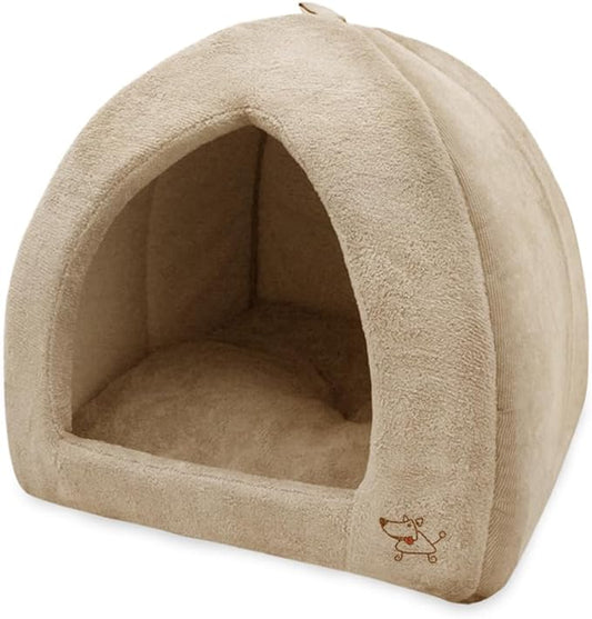 Best Pet Supplies Dog House Bed Crate Mat Tent Indoor Round Soft Plush for Small, Medium, and Large Breeds - Tan, 18 x 18 x H:16"