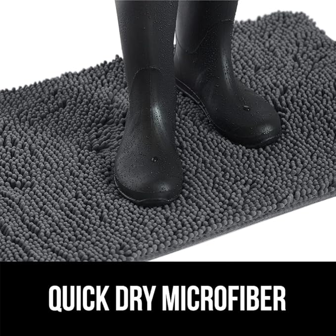 GORILLA GRIP SoakSTOPPER Dog Door Mat, 48x30 Machine Washable Rug Absorbent Doormat Captures Moisture Mud Dirt, Quick Dry Soft Chenille Entryway Rugs Indoor Entrance Mats for Dog Paws, Charcoal
