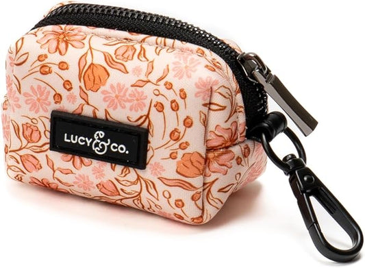 Lucy & Co. Dog Poop Bag Holder - Leak Proof Dispenser with Leash Attachment - Easy Refills - Hygienic Pet Poop Pickup - Peach Pink Floral Plaid