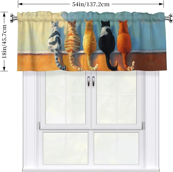 Cute Cat Curtain Valance Short Rod Pocket Window Treatment for Living Room Bedroom Kitchen Bathroom 1 Panel 54" W x 18" L