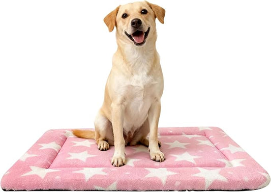 Washable Dog Bed Plush Orthopedic Outdoor Crate Mat with Non-Slip Bottom,Luxe Soft Kennel Pad for Pets, Cozy Cage Cushion & Pet Sleeping Mattress Large Sized,Medium,Small Dogs,36 x 24 inch,Pink