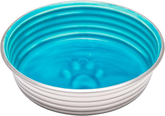 Loving Pets - Le BOL Dog Food Water Bowl Enamel Ceramic Bowl No Tip Stainless Steel Pet Bowl No Skid Spill Proof (Extra Small, Seine Blue)