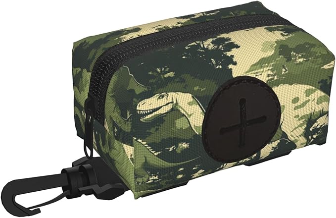 Dog Poop Bag Holder for Leashes - Lightweight Pet Waste Bags Dispenser Doggy Zippered Pouch for Puppy Walking Accessories(Dinosaur Camouflage)