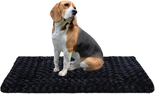Washable Dog Bed Mat Soft Dog Crate Pad Fluffy Pet Kennel Beds Sleeping Mattress with Non-Slip Bottom for Large Jumbo Medium Small Dogs, 35 x 22 Inch, Black