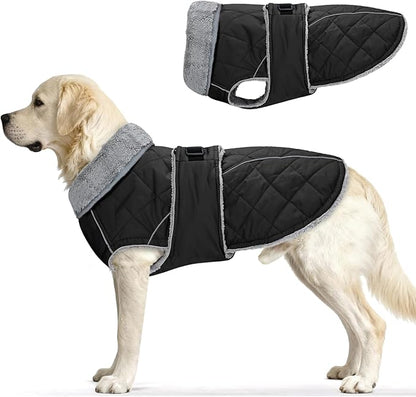 Dog Coat, Warm Dog Winter Coat for Medium Dogs, Waterproof Jacket with Adjustable Buckle & Velcro, Reflective Turtleneck Cold Weather Coats, Pet Fleece Vest Snow Jacket (Black, L)