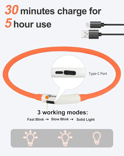 Joytale Light Up Dog Collar, Rechargeable Rainproof LED Collar for Night Walking Safety, Soft Silicone Glow in The Dark, Suitable for Small Medium Large Dogs, Orange
