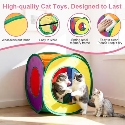 Retro Shaw Cat Toys Pack 33Pcs, Interactive Kitten Toys for Indoor Cats Kitty with Collapsible Play Tunnel Tent, Feather Teaser Wand Bell Balls Springs Mouse Toys for Boredom Relief & Exercise