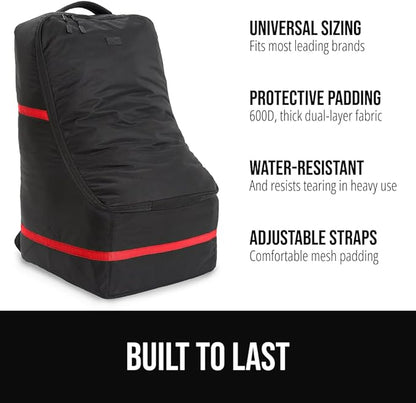 GORILLA GRIP Tear and Water Resistant Padded Car Seat Travel Bag for Airplane and Airport, Universal Fit Baby Carseat Bags, Holds Up to 50lbs, Handle & Shoulder Straps, Air Gate Check Carrier, Red