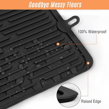 Waterproof Pet Placemat,Feeding Mats,Non Slipping Cat Food Mats,Cat Food Mats for Floor with Lip,Dog Food Mat-Black