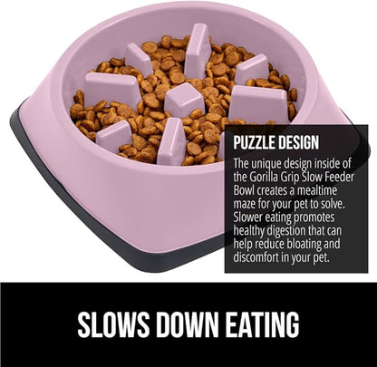 GORILLA GRIP Patented BPA Free Slow Feeder Dog Bowls, Interactive Puzzle Toy for Dogs and Cats Food Training Enrichment, Keeps Pets Busy and Prevents Puppy Overeating, Small Breeds, 1 Cup, Pink