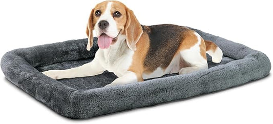 Patas Lague Bolster Dog Bed for Small Dogs 24''x18'', Soft Warm Foam Pet Sofa Bed, Machine Washable Pet Cat Crate Mat for Small Breeds, Dark Grey