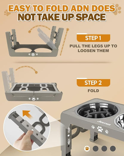 Elevated Dog Bowls, Non-Slip Dog Feeder with 1*Stainless Steel Dishes & 1*Slow Feeder Bowl, 5 Heights Adjustable Raised Bowls for 3.15″-8.66″-9.84″-11.02″-12.2″
