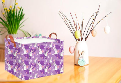 CLOCOR Rectangular Storage Basket Empty,Gift Basket,Waterproof Storage Bin with Handles,Room Decor(Purple Easter)