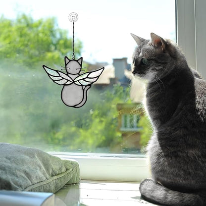 Gray Cats Gifts for Cats Lovers Suncatcher for Window,Angel Cat Memorial Gifts Stained Glass Window Hangings,Cat Loss Memorial Gifst for Women
