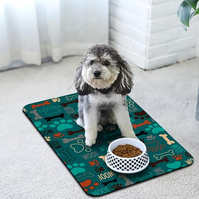 Dog Food Mats for Floors Waterproof, Dog Cat Water Bowl Mats Pet Feeding Absorbent Mat Dog Cat Pet Placemats for Food and Water Green 17 * 30 inch