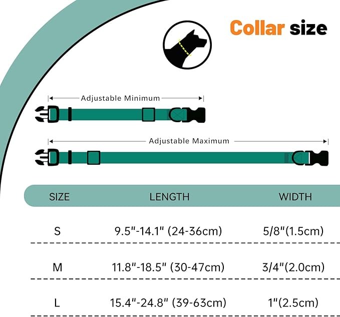 Waterproof Dog Collar, Easy to Clean Rubber Dog Collars with Quick Release Buckle Fits Small Medium or Large Dogs (Emerald Green, S < 9.5-14.1 inch)