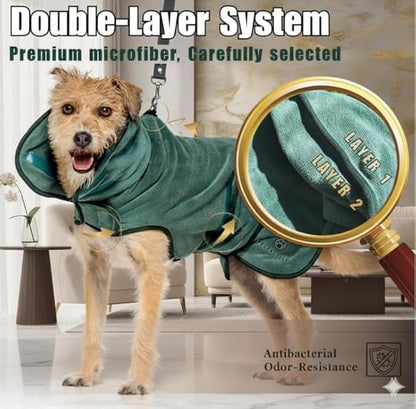 |FELPACTIVE® Premium Dog Drying Robe | Sizes S - XXXL | Quick-Drying Super Absorbent Double-Layer Microfiber | Soft & Snug Fit | Includes Luxury Gift Box + EBOOK | Dog Bath Robe, Pet Warming Bathrobe