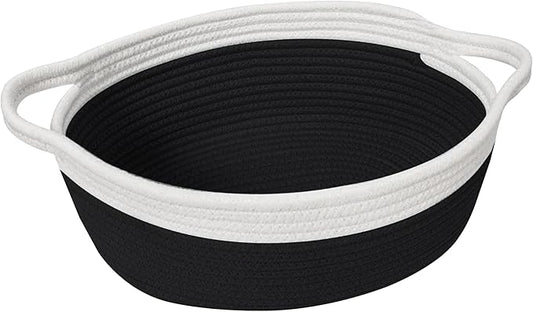 Woven Cotton Rope Gift Basket, Small Baskets for Gifts Empty, Cute Baby Nursery Basket, Pet Toy Storage Bin for Dog Cat, Decorative Wicker Home Organizer with Handles, 12"x 8"x 5", Black