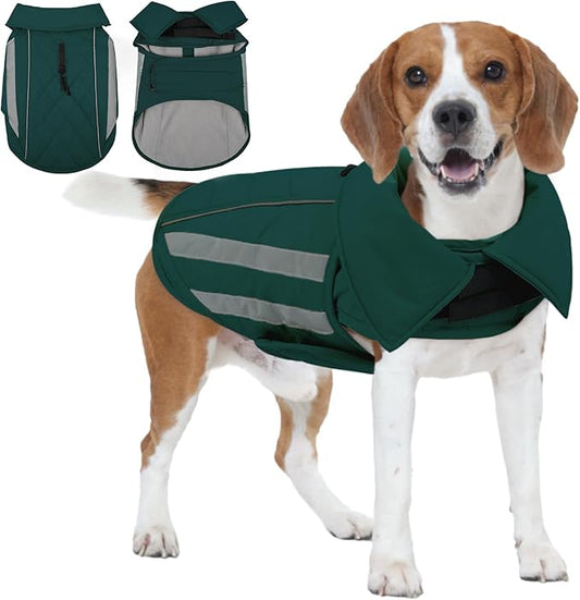 IECOii Dog Winter Coat - Deep Chest Breeds Reflective Dogs Coats Winter, Waterproof & Windproof Hunting Vests, Adjustable Snow Jackets for Large Breeds, Pitbull Outdoor Vest Jacket, Green, Sizes XL